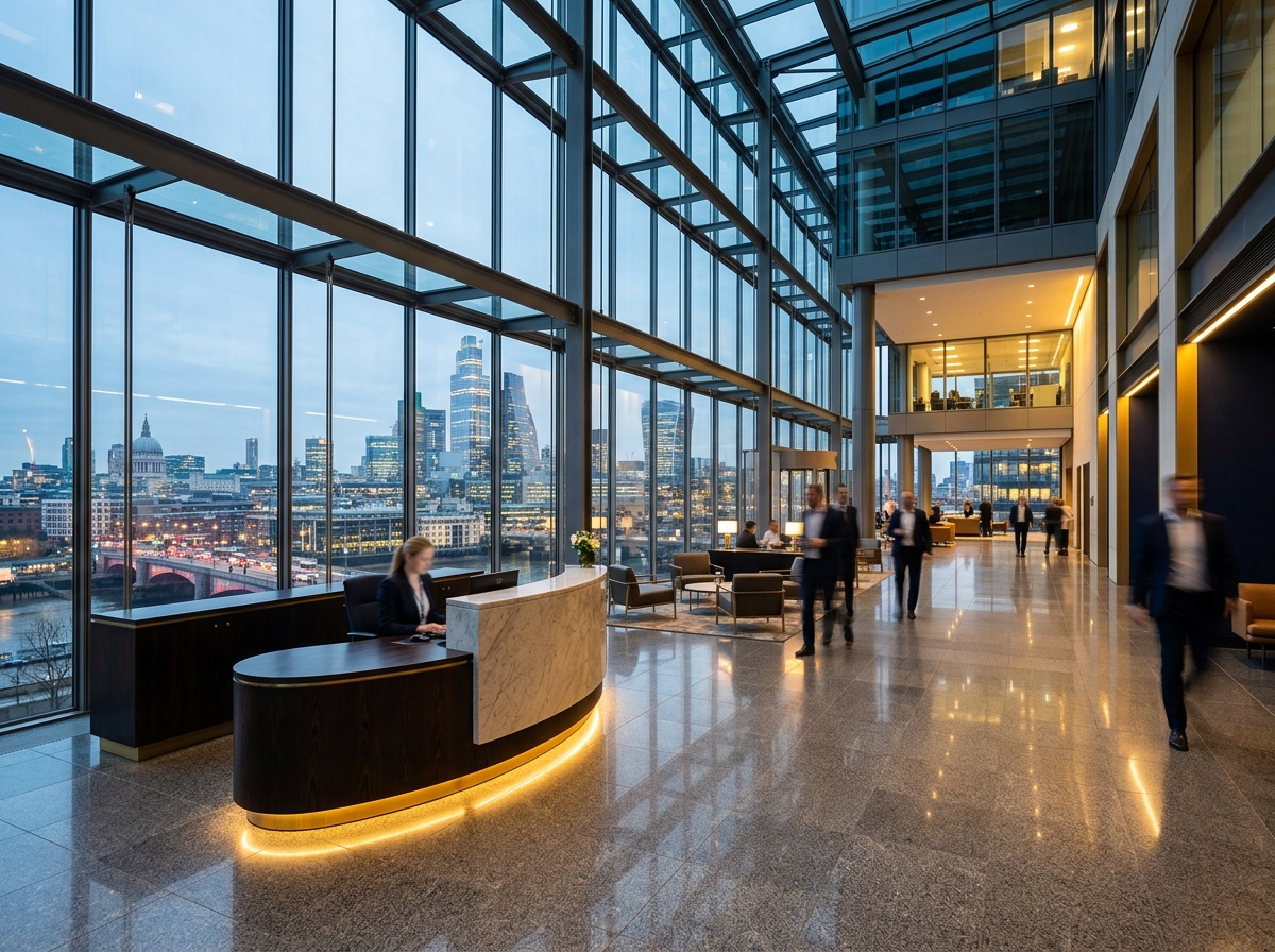 Lobby corporativo moderno — servicios integrales para empresas